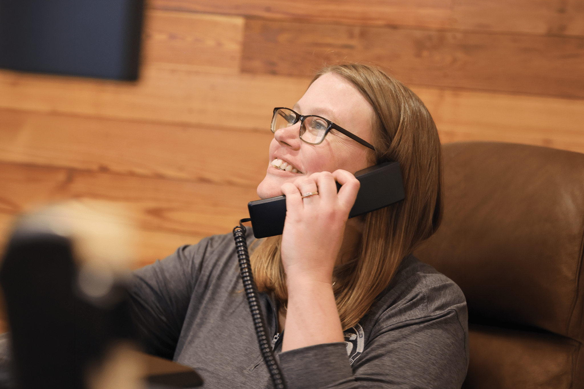 someone answering a phone